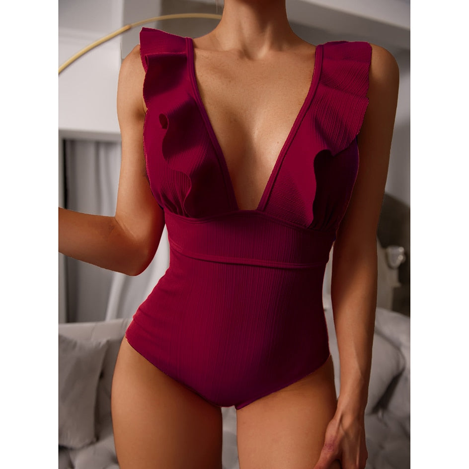 Sexy Ruffle Swimwear One Piece Swimsuit
