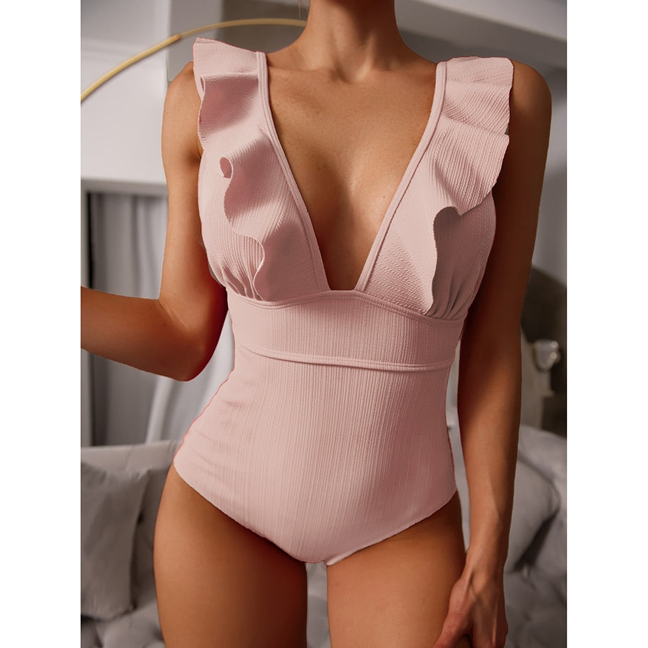 Sexy Ruffle Swimwear One Piece Swimsuit