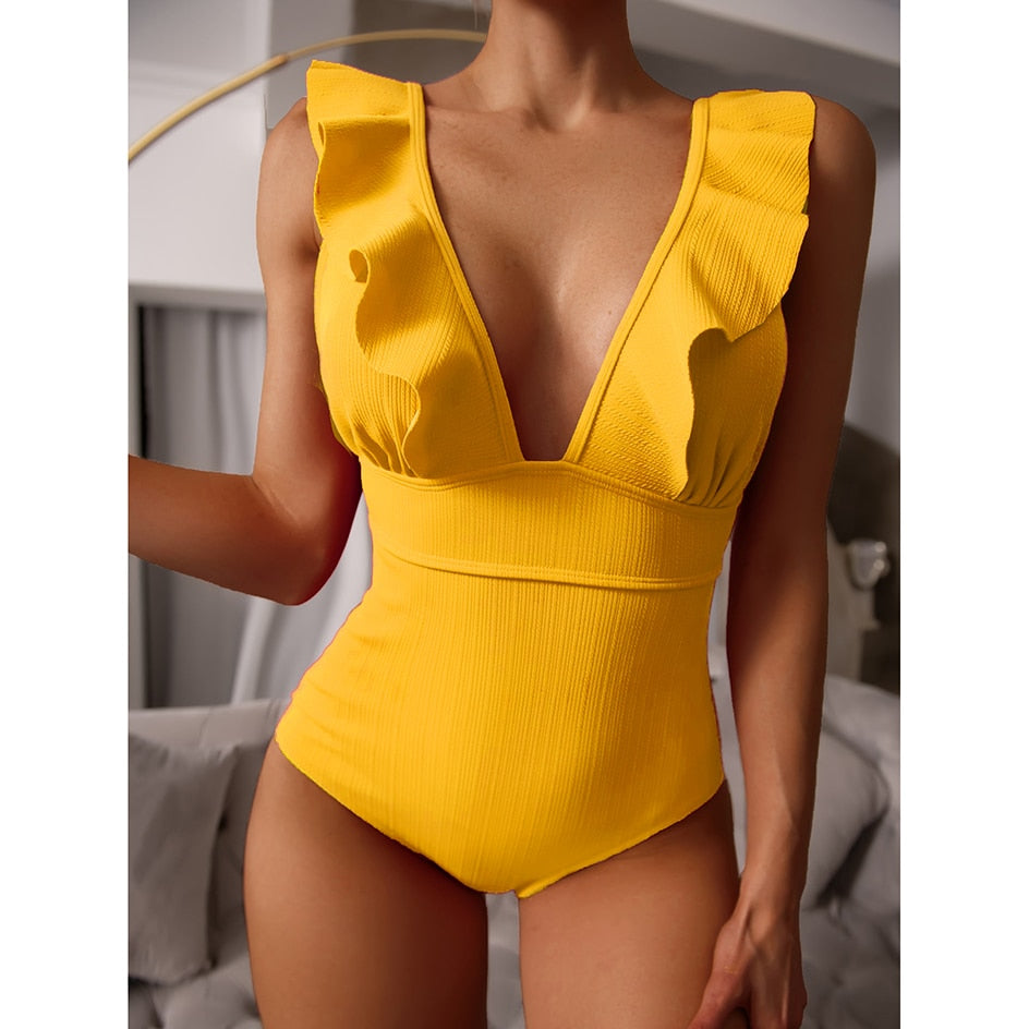 Sexy Ruffle Swimwear One Piece Swimsuit