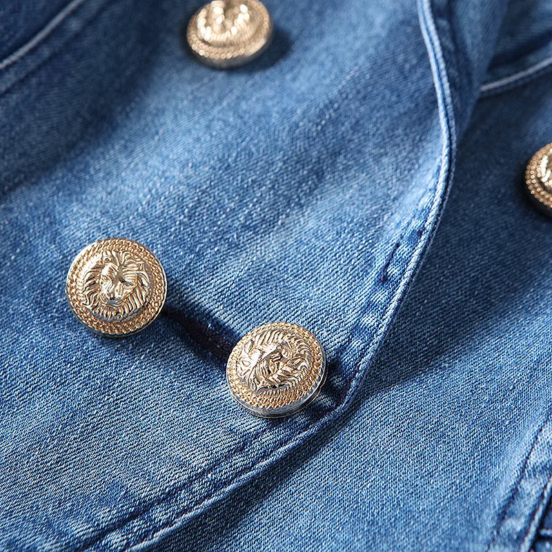 Double Breasted Denim Blazer Jacket Outer Coat