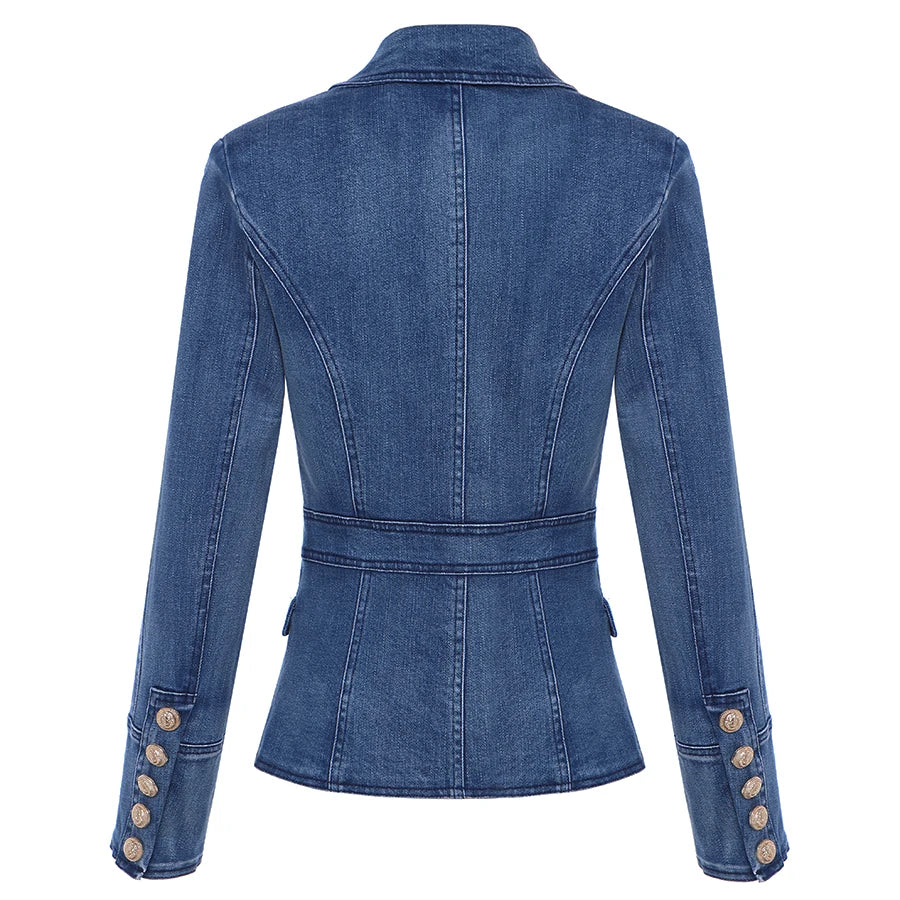 Double Breasted Denim Blazer Jacket Outer Coat
