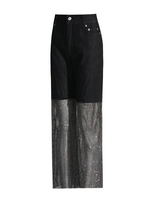 Midnight Mischief" Denim & Crystal Mesh Pants