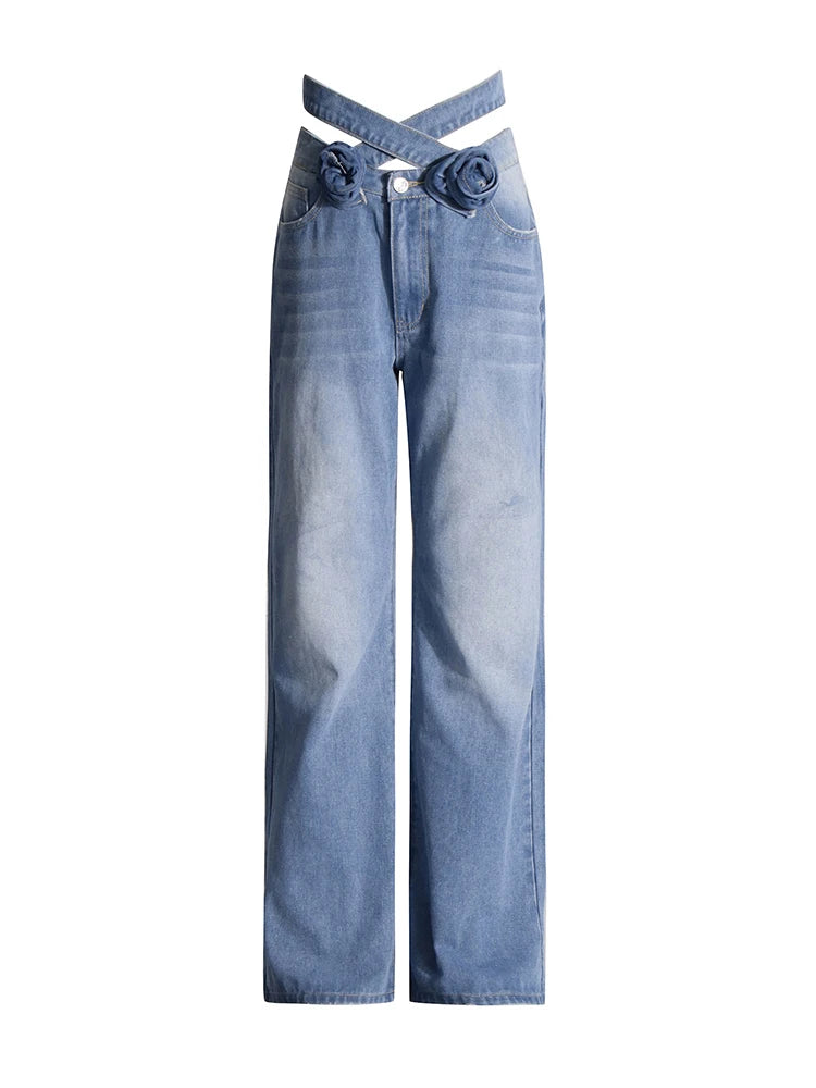 Peek-A-Bling Spliced Flower Denim