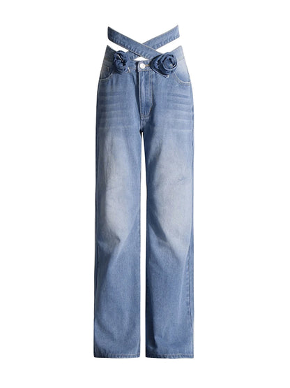Peek-A-Bling Spliced Flower Denim