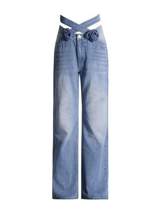 Peek-A-Bling Spliced Flower Denim