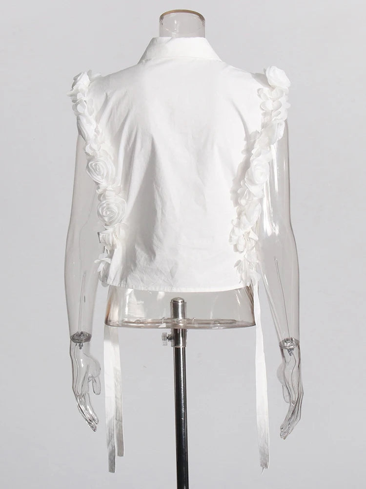 Rose Lined Lapel Sleeveless Blouse