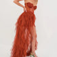 Two Piece Set Women Strapless Sleeveless Ruffle Skirt Set Female