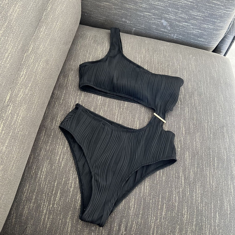 Bali Sexy Rib One Shoulder Cut Out Swimsuit