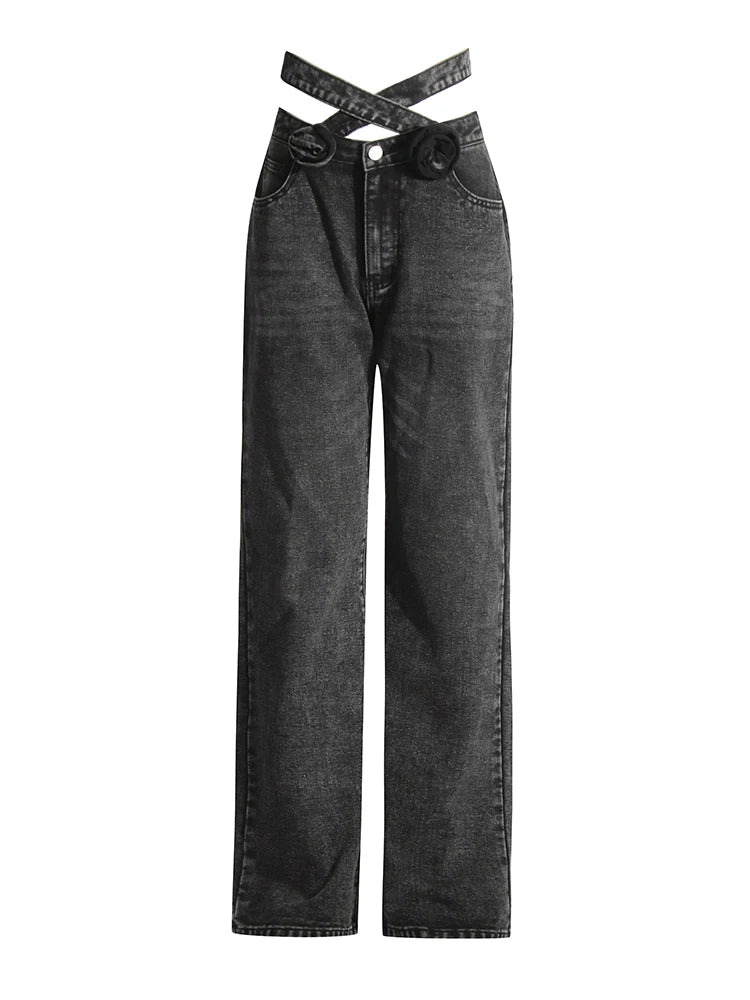 Peek-A-Bling Spliced Flower Denim