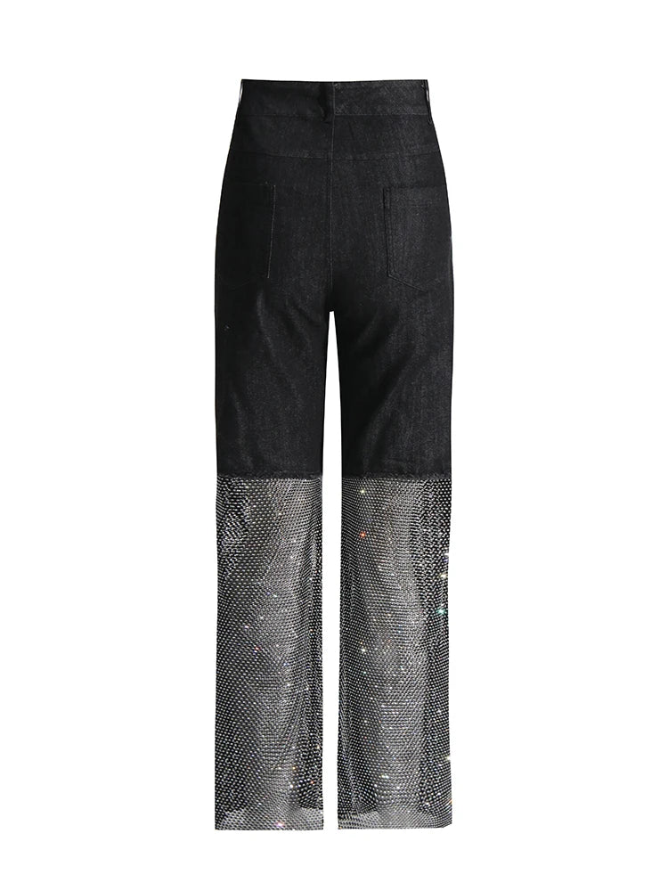 Midnight Mischief" Denim & Crystal Mesh Pants