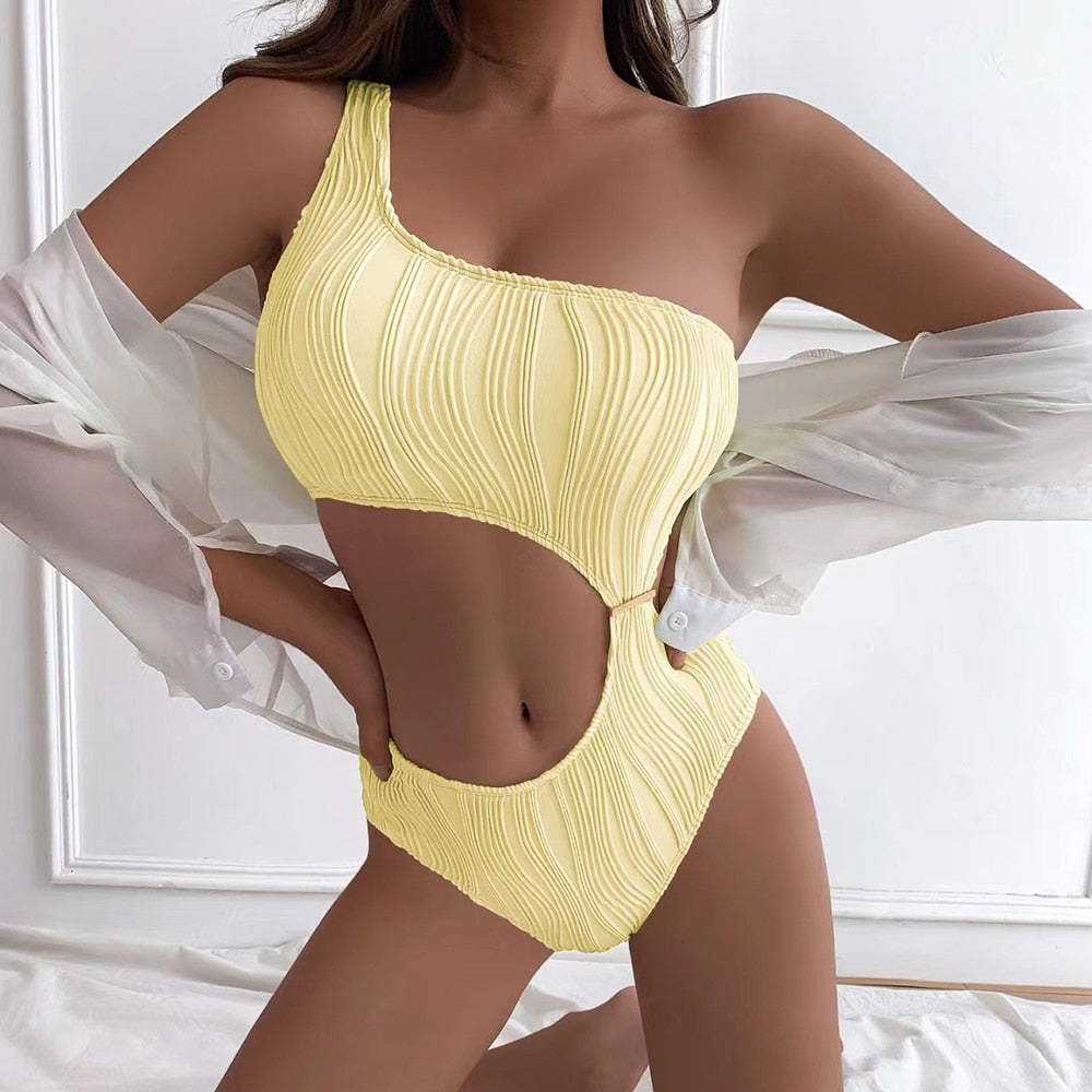 Bali Sexy Rib One Shoulder Cut Out Swimsuit