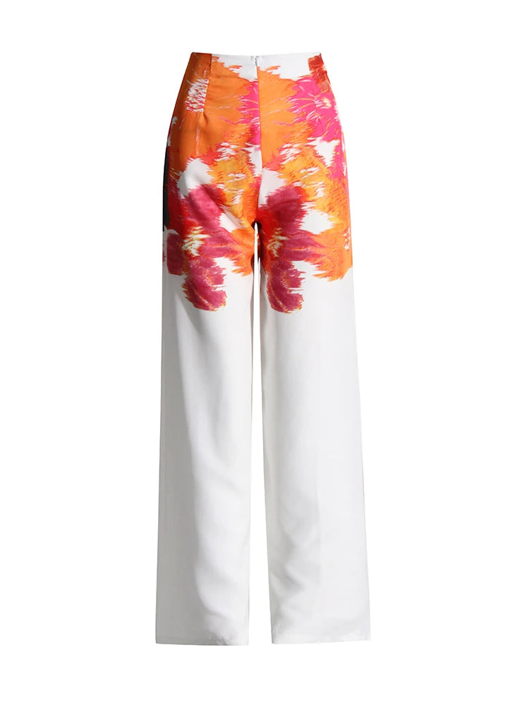 Bold Print Two Piece Sets For Women off the shoulder Lantern Sleeve Tops High Waist Pant Loose Set Female Fashion