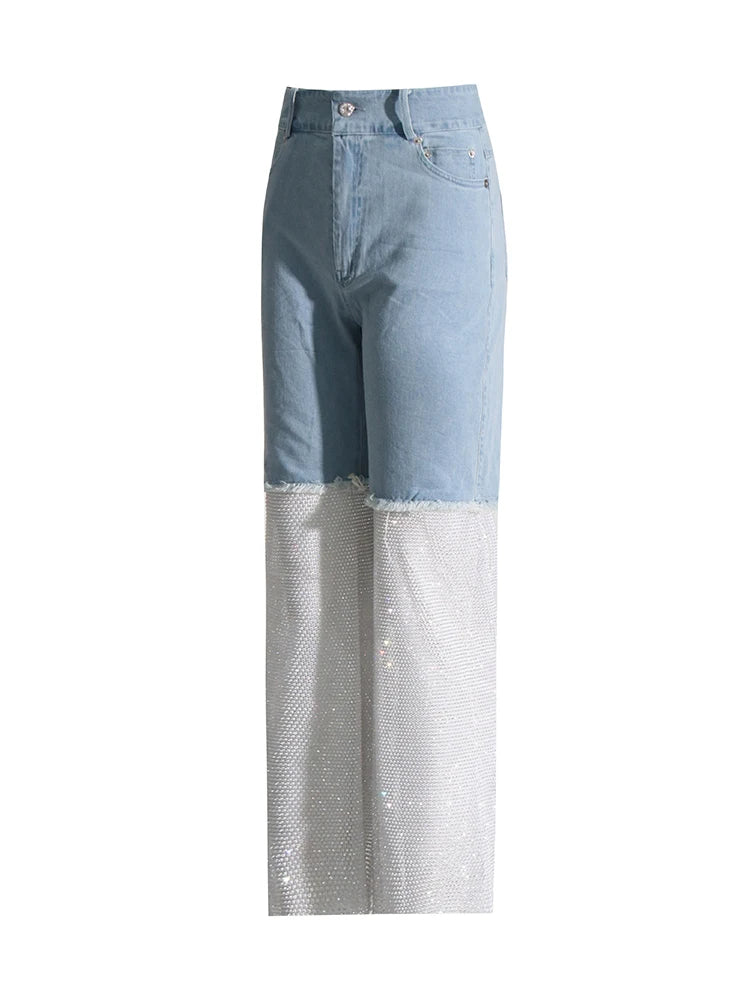 Midnight Mischief" Denim & Crystal Mesh Pants