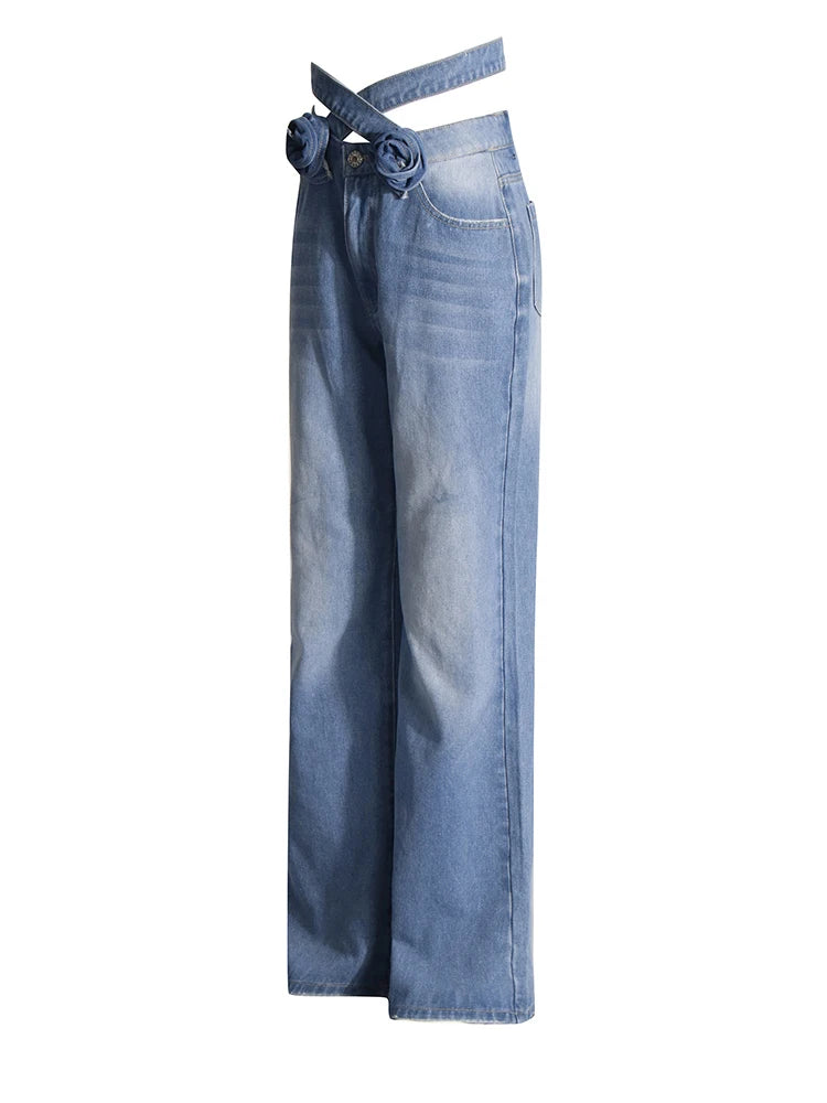 Peek-A-Bling Spliced Flower Denim