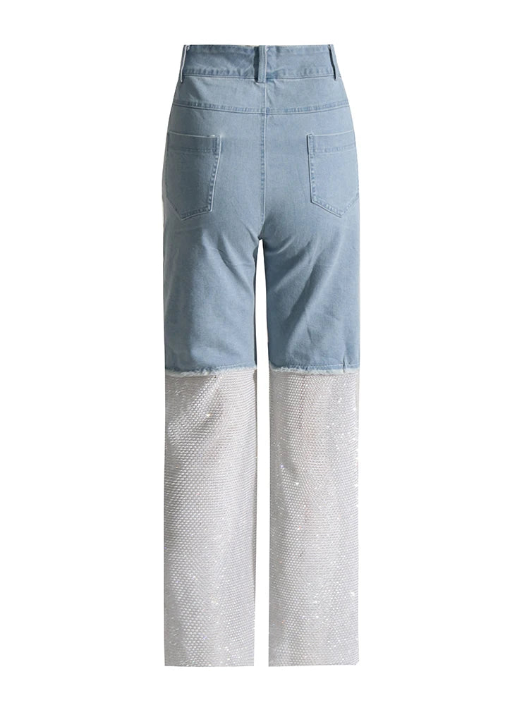 Midnight Mischief" Denim & Crystal Mesh Pants