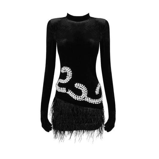 Heather Velvet Mini Feather Dress
