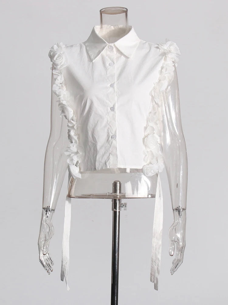 Rose Lined Lapel Sleeveless Blouse