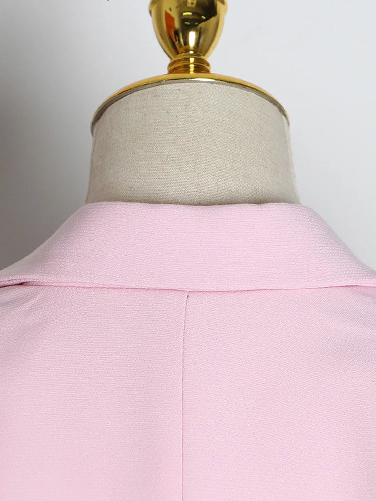 Pink and Black Color Block Casual Blazer