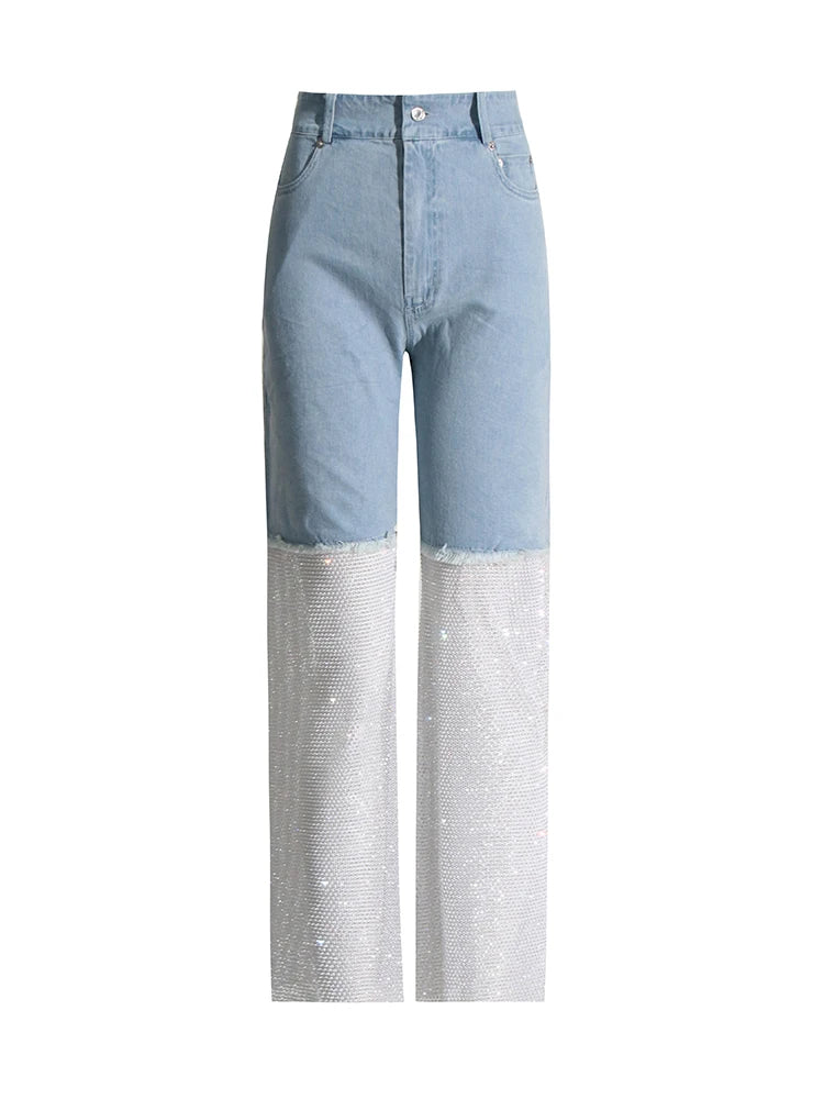 Midnight Mischief" Denim & Crystal Mesh Pants