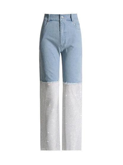 Midnight Mischief" Denim & Crystal Mesh Pants