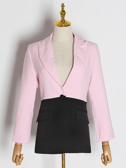 Pink and Black Color Block Casual Blazer