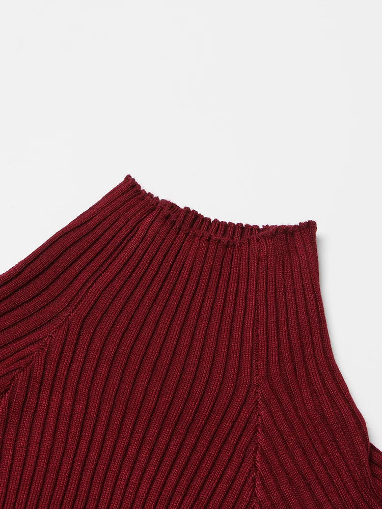 Zoe Solid  High Collar Midi Dress