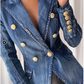 Double Breasted Denim Blazer Jacket Outer Coat