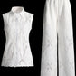 Solid Hollow Out Two Piece Set For Women Stand Collar Sleeveless Tops High Waist Wide Leg Pant Elegant Sets Female